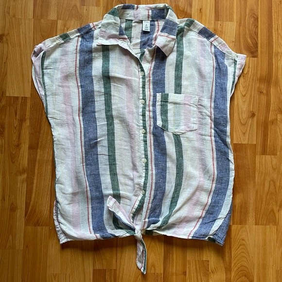 Old Navy Tops - OLD NAVY || Linen Striped Button Down